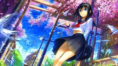 Anime schoolgirls anime girls school uniforms artwork