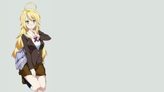 Anime schoolgirls blondes skirts smiling anime girls green eyes 