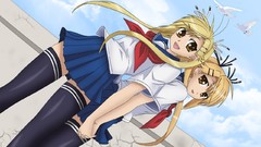 Anime schoolgirls legs stockings blondes twins skirts anime 