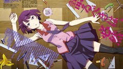 Anime senjougahara hitagi lying down monogatari-series artwork