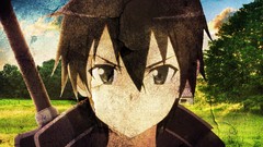 Anime short hair black hair black eyes kirigaya kazuto sword 