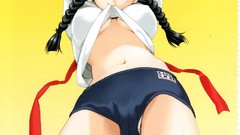 Anime Shorts anime girls green eyes pigtails black hair artwork 