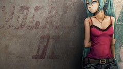 Anime Shorts belts tank tops long hair hatsune miku vocaloid 