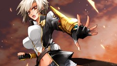 Anime Shorts gloves flames belts blondes anime girls brown eyes