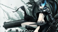 Anime Shorts long hair blue eyes black rock shooter black hair 