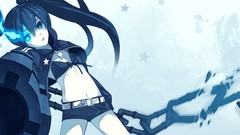 Anime Shorts long hair blue eyes black rock shooter black hair 