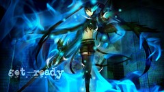 Anime Shorts long hair blue eyes black rock shooter black hair 