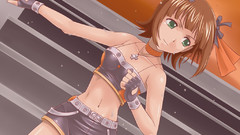 Anime Shorts Ribbons anime girls green eyes brunettes amami 