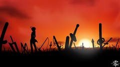 Anime silhouettes Swords battlefield
