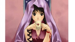 Anime sitting anime girls brunettes yellow eyes cleavage 