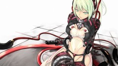 Anime sitting cleavage futuristic original characters