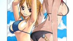 Anime sitting Swords fairy tail lucy bikini Scarlet Erza 