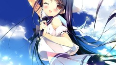 Anime skirts anime girls skies purple hair miniskirts