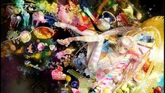 Anime skirts bare shoulders striped legwear hair band