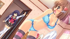 Anime skirts blue hair anime girls bra seifuku panties thigh 