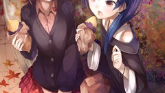 Anime skirts blue hair long hair anime girls green eyes amami 