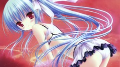 Anime skirts blush blue hair long hair anime girls bare 