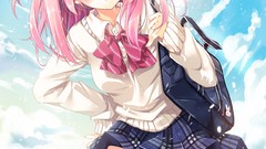 Anime skirts blush pink hair anime girls seifuku purple eyes 