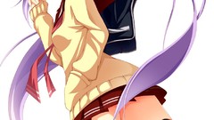 Anime skirts long hair school uniforms Simple Background thigh 