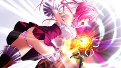 Anime skirts pink hair boots black hair underwear panties 