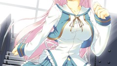 Anime skirts pink hair long hair anime girls blue eyes school 