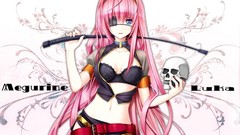 Anime skulls belts pink hair long hair anime girls blue eyes 