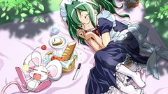 Anime sleeping anime girls maids green hair galge ecchi 