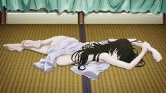 Anime sleeping long hair anime girls indoors towels black hair 