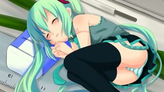 Anime sleeping long hair hatsune miku vocaloid underwear 
