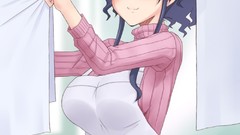 Anime smiling anime girls blue eyes black hair standing artwork 