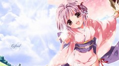 Anime smiling anime girls skies