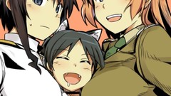 Anime smiling gray eyes anime girls blue eyes brunettes black 