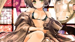 Anime snakes blush long hair anime girls green eyes cleavage 