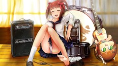 Anime socks Ribbons sitting musical instruments guitars skirts 