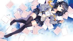 Anime stockings anime girls blue eyes short hair seifuku black 