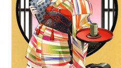 Anime stockings anime girls brunettes pigtails purple eyes 