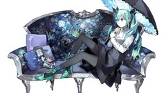 Anime stockings blue hair long hair anime girls blue eyes 