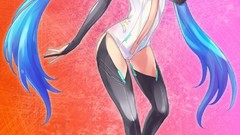 Anime stockings blue hair smiling anime girls green eyes 