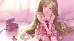 Anime stockings hatsune miku vocaloid green hair cleavage 