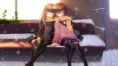 Anime stockings scarfs anime girls closed eyes school uniforms 