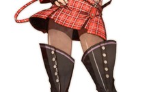 Anime stockings skirts anime girls blue eyes brunettes cleavage 