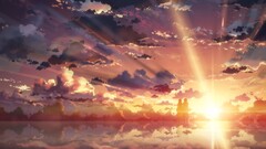 Anime sword art online anime girls sunset sun clouds water
