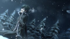 Anime sword art online night sky winter Trees anime boys