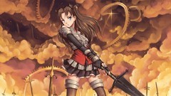 Anime Swords blondes big eyes anime girls brunettes tohsaka rin