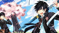 Anime Swords flower petals ao no exorcist okumura rin anime boys