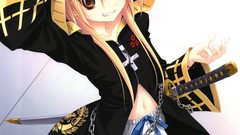 Anime Swords hoodies blondes skirts brown eyes eyepatch Miyama 