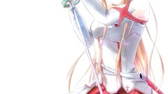 Anime Swords skirts long hair brown eyes brunettes sword art 