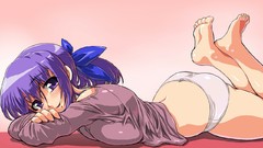 Anime tan anime girls short hair purple hair purple eyes 