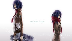 Anime tears blue hair anime girls purple eyes mikasa ackerman 