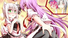 Anime tears Chibi white hair red eyes Ribbons blush pink hair 